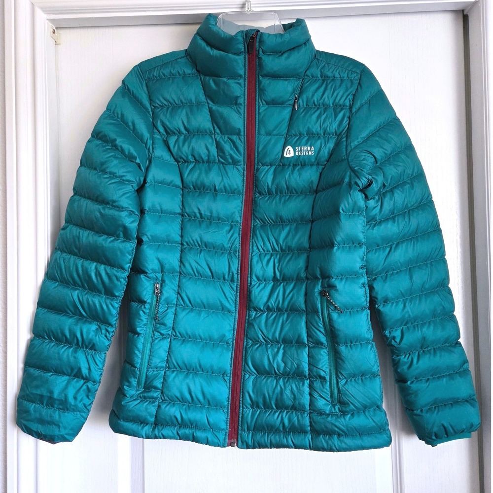 Sierra Designs Teal Duck Down Puffer Jacket Full Zip Quilted Sz S Packable